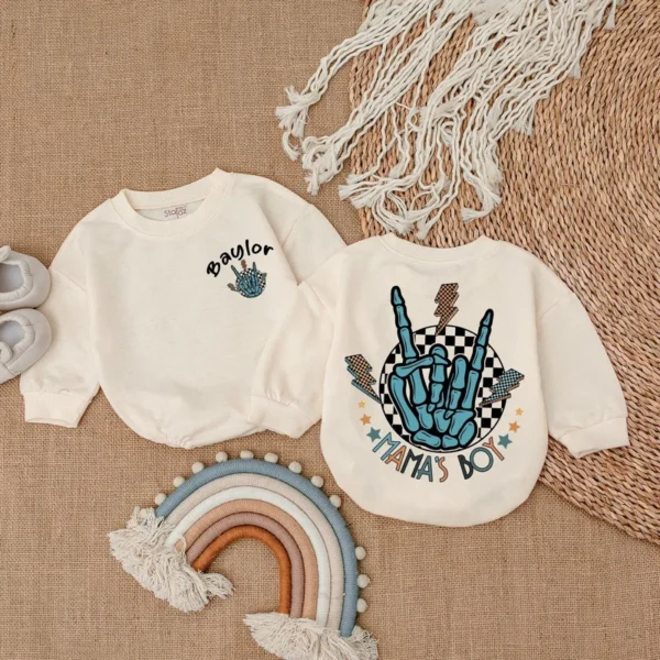 Custom Name Baby Romper - Personalized Baby Sweatshirt Romper - Blue Baby Romper - Custom Baby Romper