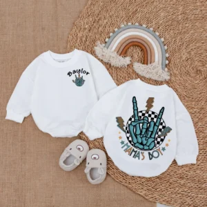 Custom Name Baby Romper - Personalized Baby Sweatshirt Romper - Blue Baby Romper - Custom Baby Romper