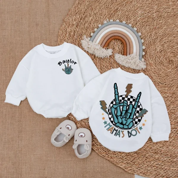 Custom Name Baby Romper - Personalized Baby Sweatshirt Romper - Blue Baby Romper - Custom Baby Romper