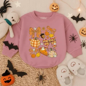 Halloween Bubble Romper with Bow - Baby Girl Outfit - Toddler Pumpkin Clothes - Spooky Season Costume