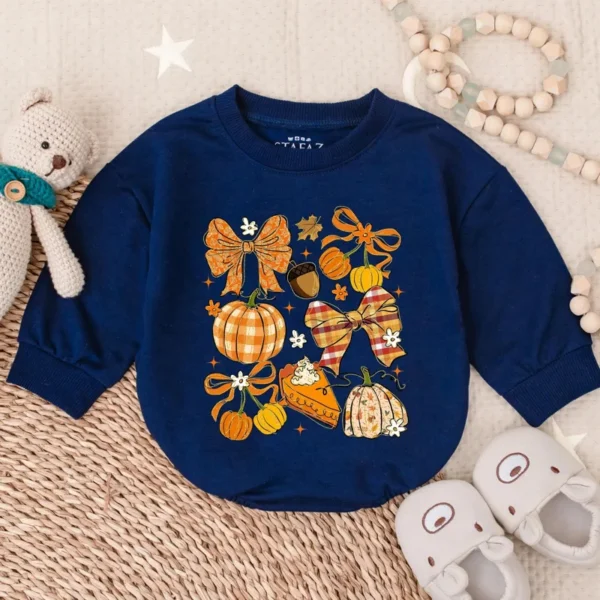 Halloween Bubble Romper with Bow - Baby Girl Outfit - Toddler Pumpkin Clothes - Spooky Season Costume