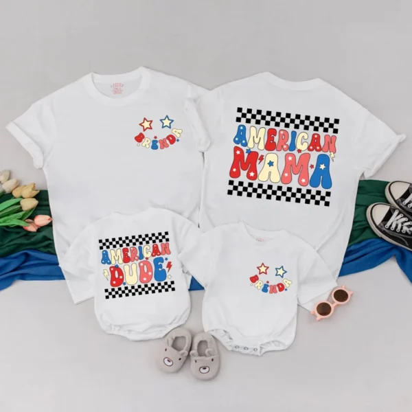Personalized 4th of July Family T-Shirts - Patriotic Matching Tees - Custom Name - Independence Day Clothes - Cotton Blend