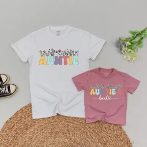 Personalized Aunt & Wildflower Matching T-Shirt & Romper Set for Niece/Nephew, Custom Family Apparel