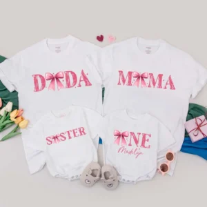Personalized Birthday Family T-Shirt - Retro Pink Daisy Outfit - Girl's First Birthday - Matching Gift - Cotton/Spandex