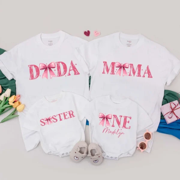 Personalized Birthday Family T-Shirt - Retro Pink Daisy Outfit - Girl's First Birthday - Matching Gift - Cotton/Spandex