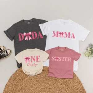 Personalized Birthday Family T-Shirt - Retro Pink Daisy Outfit - Girl's First Birthday - Matching Gift - Cotton/Spandex