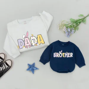 Personalized Easter Sweatshirt, Family Matching Sweater, Custom Bunny, Baby Romper - Cotton Blend - Various Sizes