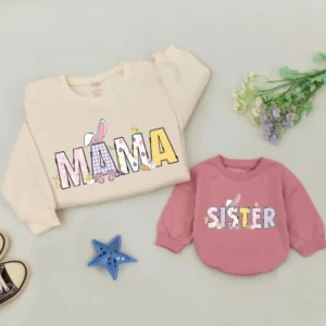 Personalized Easter Sweatshirt, Family Matching Sweater, Custom Bunny, Baby Romper - Cotton Blend - Various Sizes
