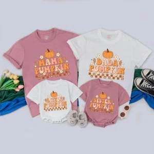 Personalized Family Thanksgiving Turkey T-Shirts - Matching Outfits, Romper, Retro Fall Style, Customizable