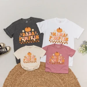 Personalized Family Thanksgiving Turkey T-Shirts - Matching Outfits, Romper, Retro Fall Style, Customizable