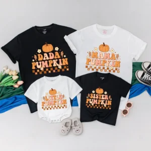 Personalized Family Thanksgiving Turkey T-Shirts - Matching Outfits, Romper, Retro Fall Style, Customizable