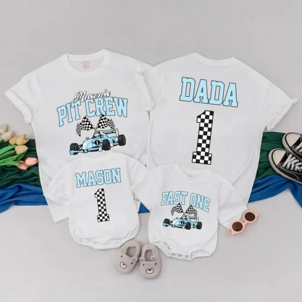 Personalized Fast One Birthday T-Shirt - Race Car Family Matching Outfit - Custom Apparel
