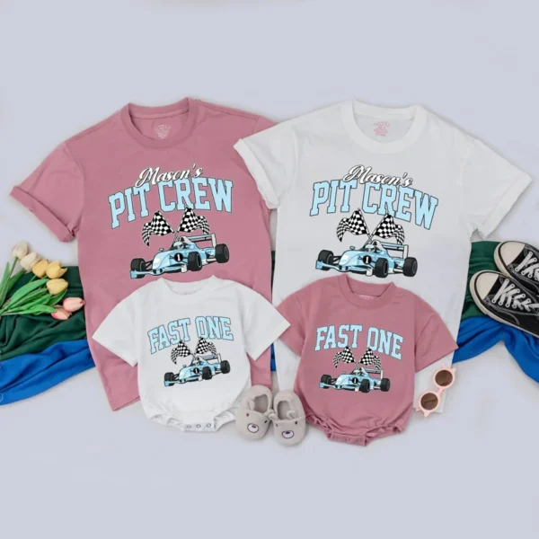 Personalized Fast One Birthday T-Shirt - Race Car Family Matching Outfit - Custom Apparel