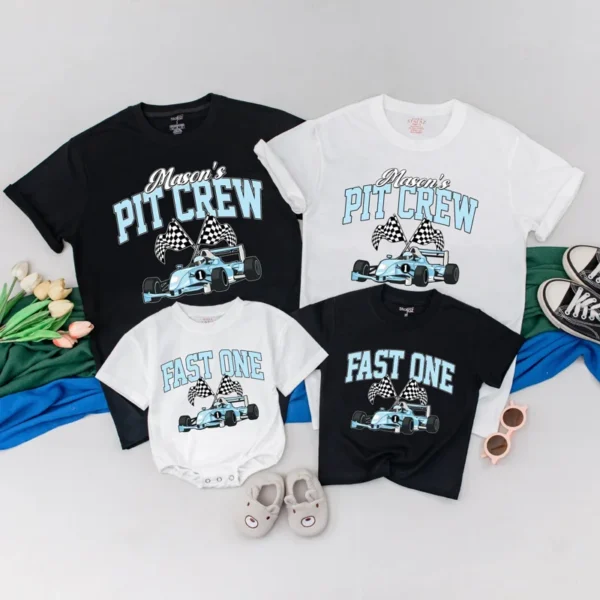 Personalized Fast One Birthday T-Shirt - Race Car Family Matching Outfit - Custom Apparel