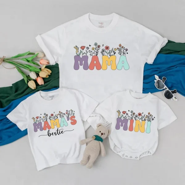Personalized First Mother's Day Shirt, Custom Photo Mommy & Me Outfit, Tee Gift for New Mom and Baby, Cotton Blend, Various Sizes