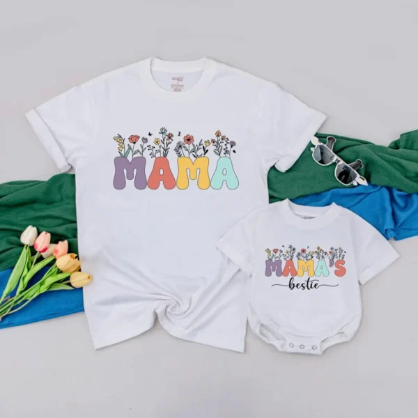 Personalized First Mother's Day Shirt, Custom Photo Mommy & Me Outfit, Tee Gift for New Mom and Baby, Cotton Blend, Various Sizes