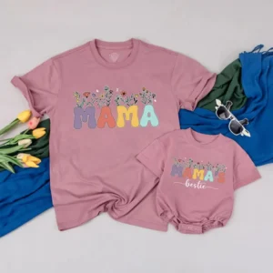 Personalized First Mother's Day Shirt, Custom Photo Mommy & Me Outfit, Tee Gift for New Mom and Baby, Cotton Blend, Various Sizes