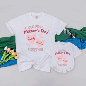 Personalized First Mother's Day T-Shirt, Mom & Baby Matching Outfit, Custom Mother's Day Gift, Matching Family Apparel