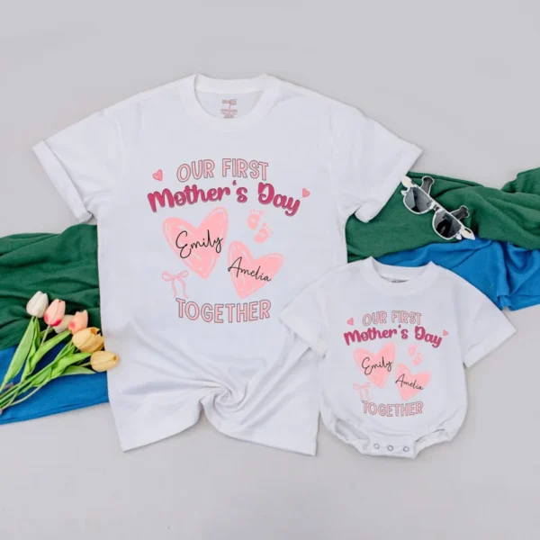 Personalized First Mother's Day T-Shirt, Mom & Baby Matching Outfit, Custom Mother's Day Gift, Matching Family Apparel