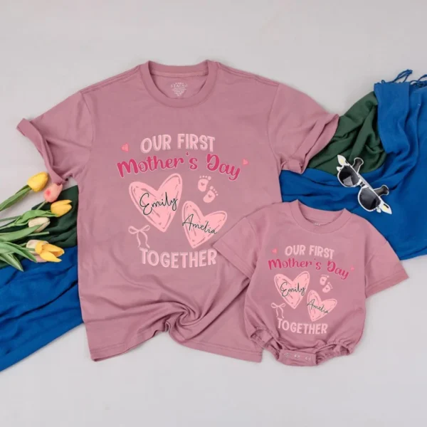 Personalized First Mother's Day T-Shirt, Mom & Baby Matching Outfit, Custom Mother's Day Gift, Matching Family Apparel