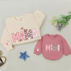 Personalized Pink Bow Mama and Mini T-Shirts - Matching Family Outfit - Custom T-Shirt - Cotton Blend