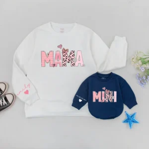 Personalized Pink Bow Mama and Mini T-Shirts - Matching Family Outfit - Custom T-Shirt - Cotton Blend
