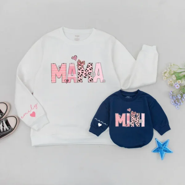 Personalized Pink Bow Mama and Mini T-Shirts - Matching Family Outfit - Custom T-Shirt - Cotton Blend