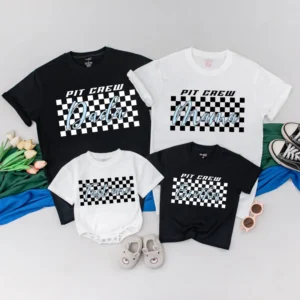 Personalized Pit Crew Family Matching T-Shirt, Birthday Race Car Outfit, Cotton Blend, All Sizes