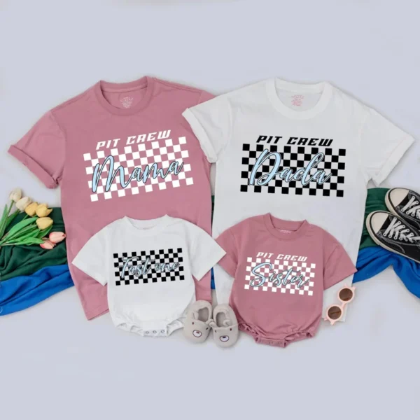 Personalized Pit Crew Family Matching T-Shirt, Birthday Race Car Outfit, Cotton Blend, All Sizes