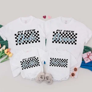 Personalized Pit Crew Family Matching T-Shirt, Birthday Race Car Outfit, Cotton Blend, All Sizes