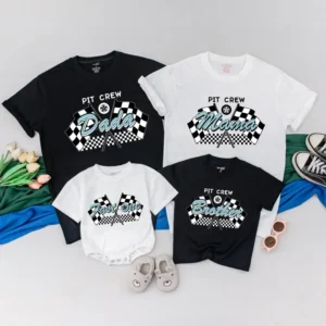 Personalized Pit Crew Family Matching T-Shirt - Racing Birthday Outfit - Cotton Blend - Customizable - All Sizes
