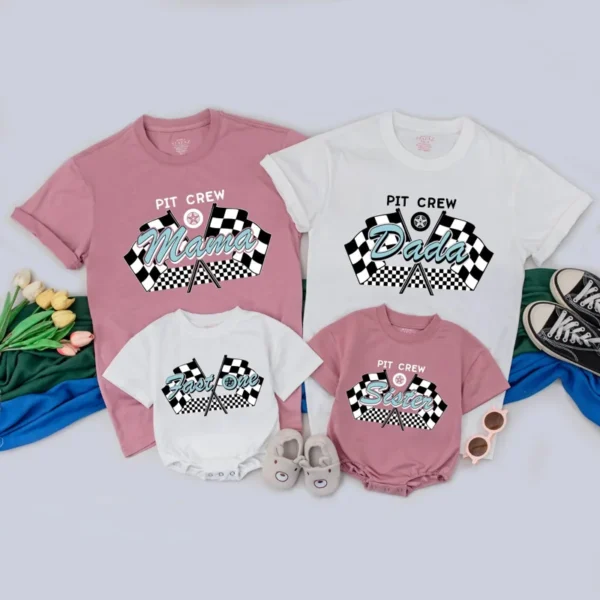Personalized Pit Crew Family Matching T-Shirt - Racing Birthday Outfit - Cotton Blend - Customizable - All Sizes