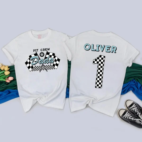 Personalized Pit Crew Family Matching T-Shirt - Racing Birthday Outfit - Cotton Blend - Customizable - All Sizes