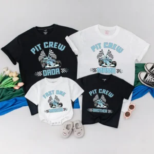 Personalized Pit Crew Family T-Shirt: Matching Race Car Outfit, Birthday Romper, Mommy and Me Tees