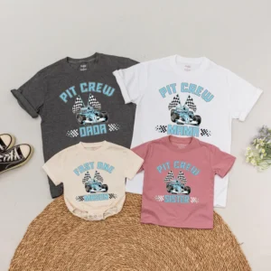 Personalized Pit Crew Family T-Shirt: Matching Race Car Outfit, Birthday Romper, Mommy and Me Tees