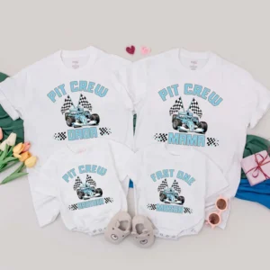 Personalized Pit Crew Family T-Shirt: Matching Race Car Outfit, Birthday Romper, Mommy and Me Tees