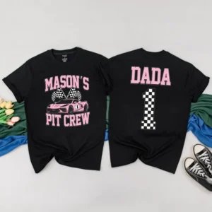Personalized Pit Crew Family T-Shirt Matching Set, Various Sizes, Colors, Cotton Blend