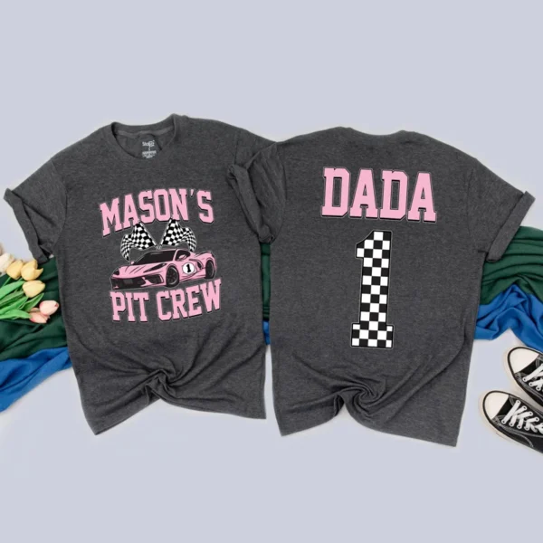 Personalized Pit Crew Family T-Shirt Matching Set, Various Sizes, Colors, Cotton Blend