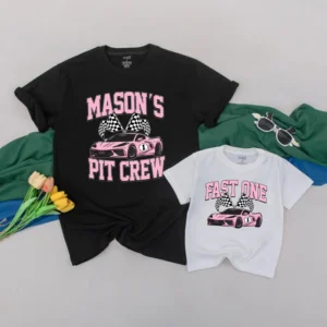 Personalized Pit Crew Family T-Shirt Matching Set, Various Sizes, Colors, Cotton Blend