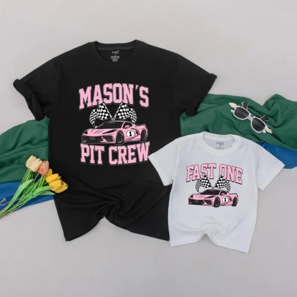 Personalized Pit Crew Family T-Shirt Matching Set, Various Sizes, Colors, Cotton Blend