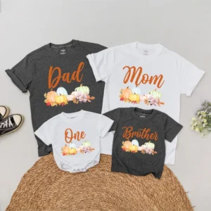 Personalized Pumpkin Birthday Family T-Shirts - Matching Outfit - Customizable - Cotton Blend
