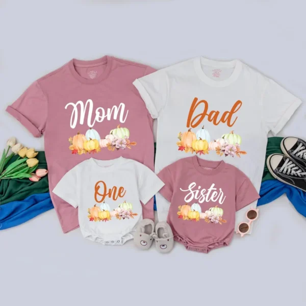 Personalized Pumpkin Birthday Family T-Shirts - Matching Outfit - Customizable - Cotton Blend