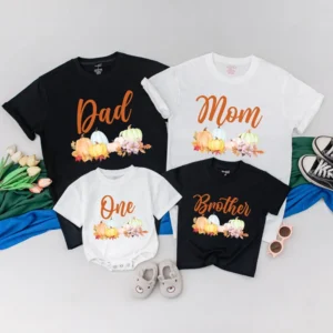 Personalized Pumpkin Birthday Family T-Shirts - Matching Outfit - Customizable - Cotton Blend