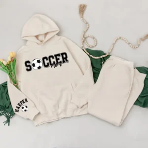 Personalized Soccer Mom Hoodie and Sweatpants Set, Women's Apparel, Custom Text, Cotton Blend, S-XXL