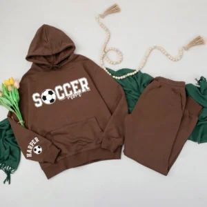Personalized Soccer Mom Hoodie and Sweatpants Set, Women's Apparel, Custom Text, Cotton Blend, S-XXL