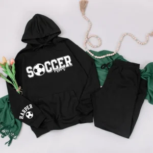 Personalized Soccer Mom Hoodie and Sweatpants Set, Women's Apparel, Custom Text, Cotton Blend, S-XXL