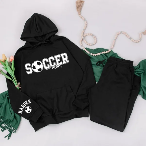 Personalized Soccer Mom Hoodie and Sweatpants Set, Women's Apparel, Custom Text, Cotton Blend, S-XXL