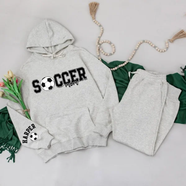 Personalized Soccer Mom Hoodie and Sweatpants Set, Women's Apparel, Custom Text, Cotton Blend, S-XXL