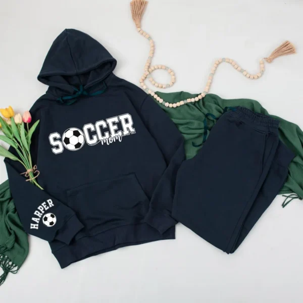 Personalized Soccer Mom Hoodie and Sweatpants Set, Women's Apparel, Custom Text, Cotton Blend, S-XXL