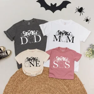 Personalized Spooky Family Matching T-Shirts - Halloween Birthday Outfits - Custom Clothes